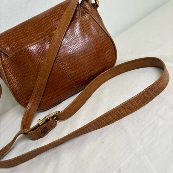 ETIENNE AIGNER vintage croc embossed cognac leather crossbody bag - Picture 3 of 16